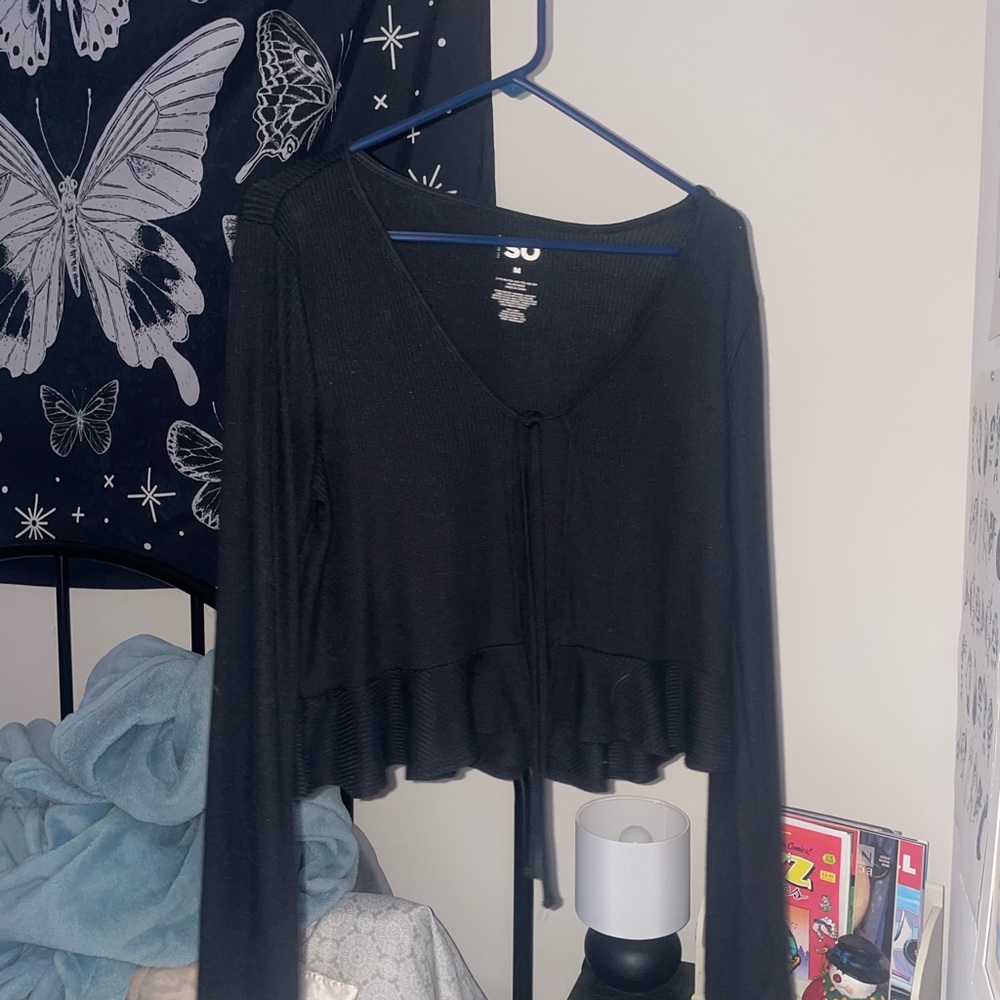 SO Black V-Neck Ruffle Blouse